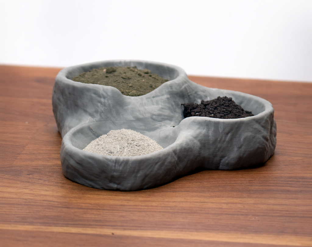 Natural Stone Hermit Crab Staple Dish | Segmented 3 Section Feeding Bowl for Greensand, Worm Castings and Calcium