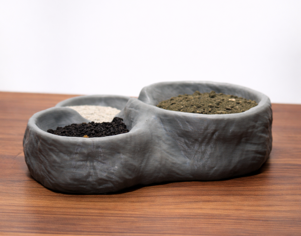 Natural Stone Hermit Crab Staple Dish | Segmented 3 Section Feeding Bowl for Greensand, Worm Castings and Calcium