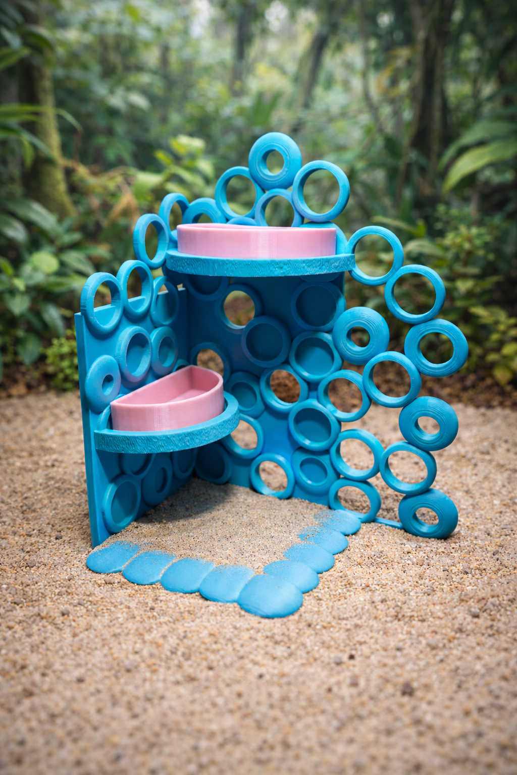 Coral Ring Crab Climb with 2 Food Dishes | 3D Printed Hermit Crab Climbing Enrichment