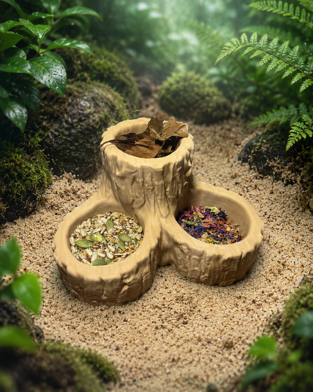 Tree Stump Trio Foraging Dish | Hermit Crab Food Bowl