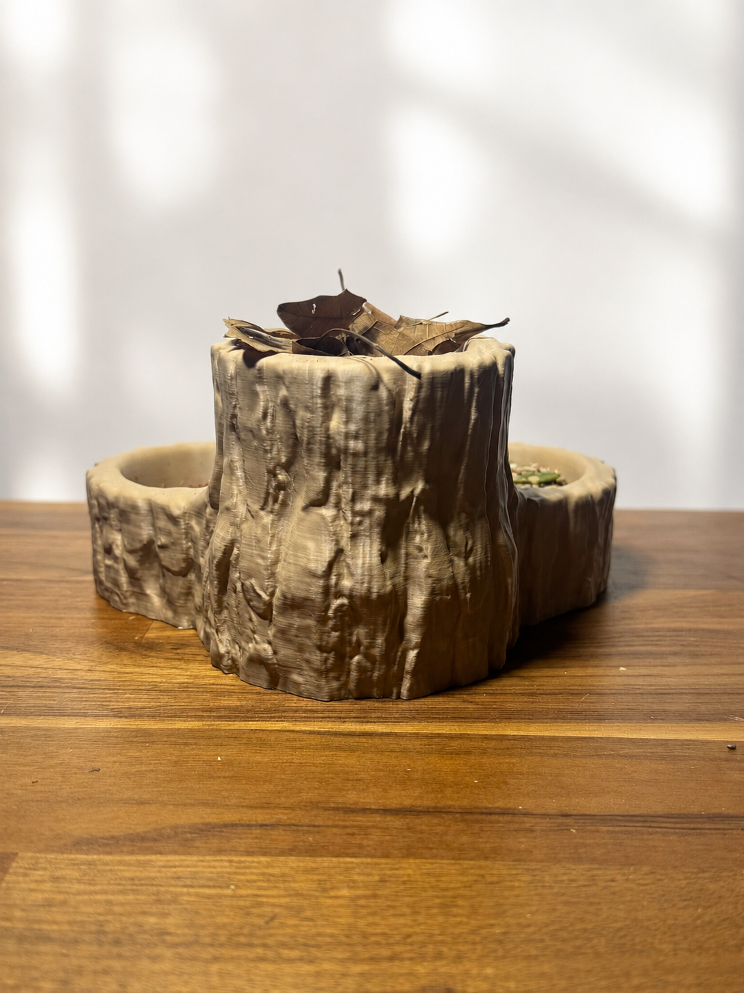 Tree Stump Trio Foraging Dish | Hermit Crab Food Bowl