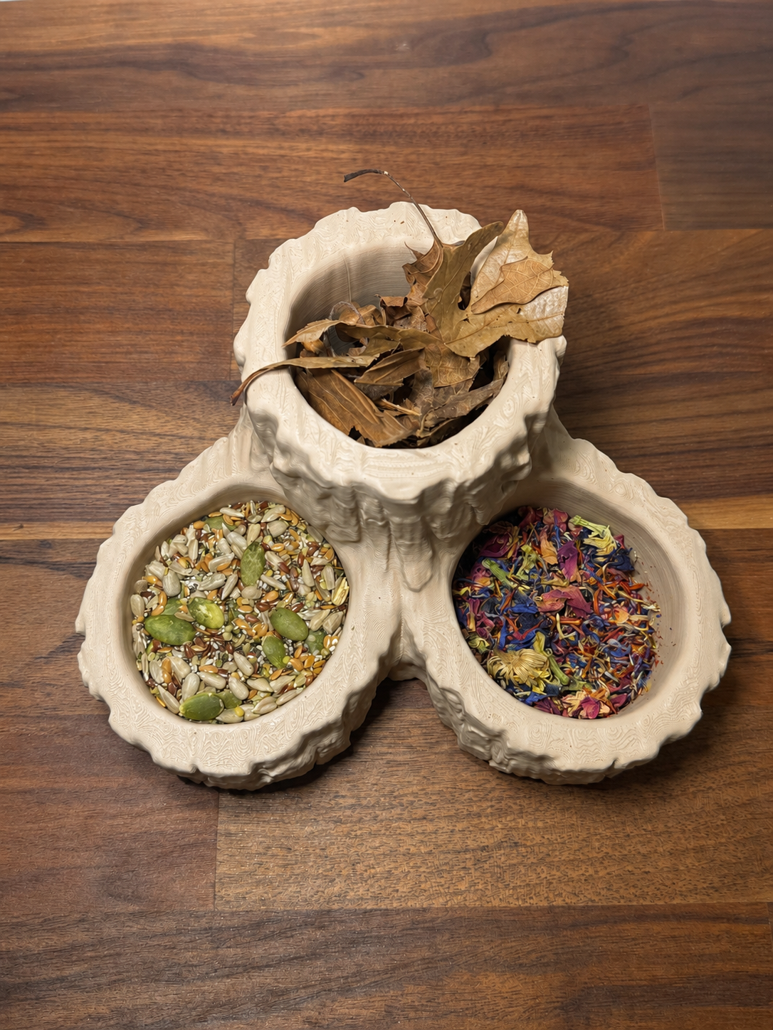 Tree Stump Trio Foraging Dish | Hermit Crab Food Bowl