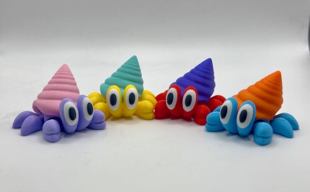 3D Printed Hermit Crab Figurines  Articulated Legs  4 Color Options  Choose Shell Style & Pack