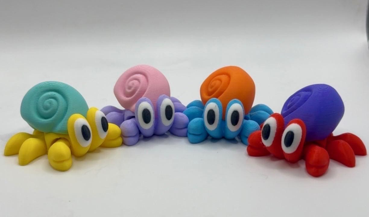 3D Printed Hermit Crab Figurines  Articulated Legs  4 Color Options  Choose Shell Style & Pack