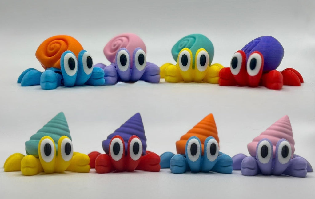 3D Printed Hermit Crab Figurines  Articulated Legs  4 Color Options  Choose Shell Style & Pack