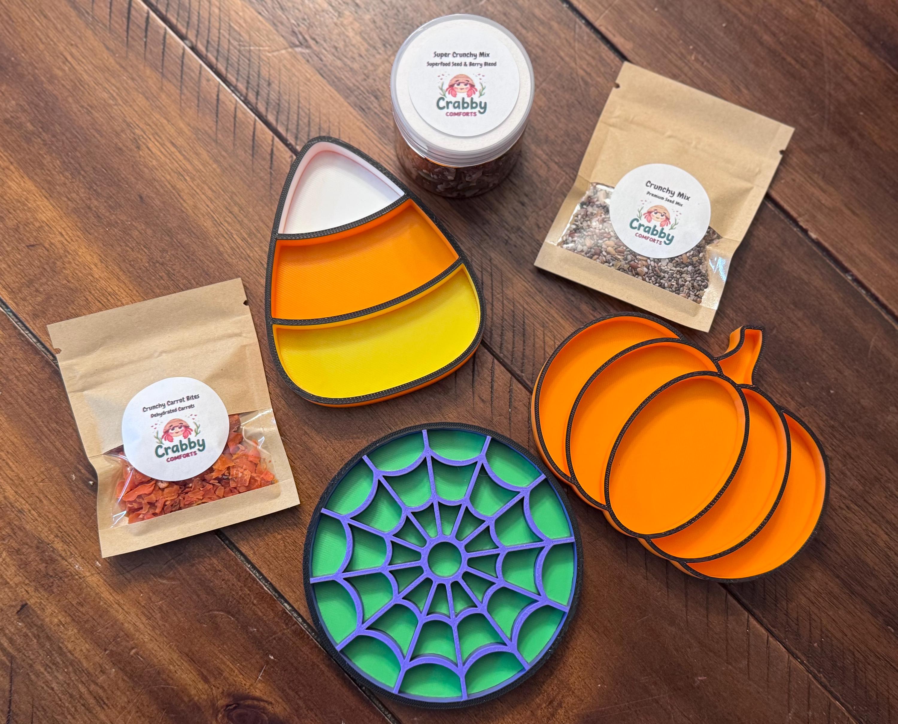 3D Printed Halloween Hermit Crab Bowls: Pumpkin, Candy Corn, Spiderweb