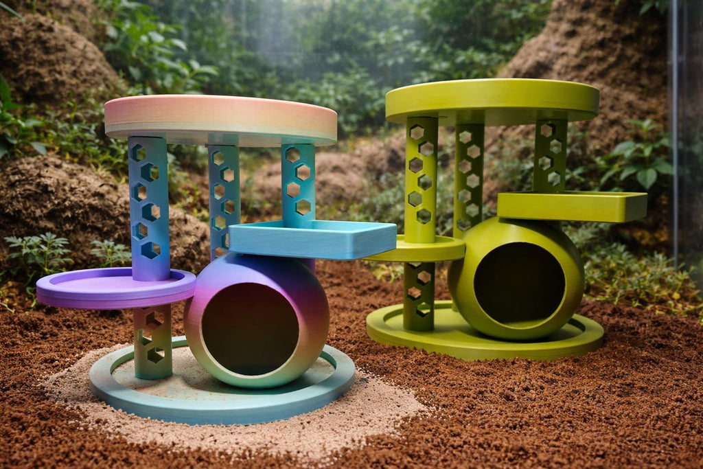 Playground Tower + Hide + Feeding Tray | 3D Printed Terrarium Climber | Reptile Enrichment Stand | 2 Sizes